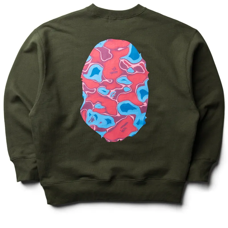 A Bathing Ape Liquid Camo Ape Head Crewneck - Olive