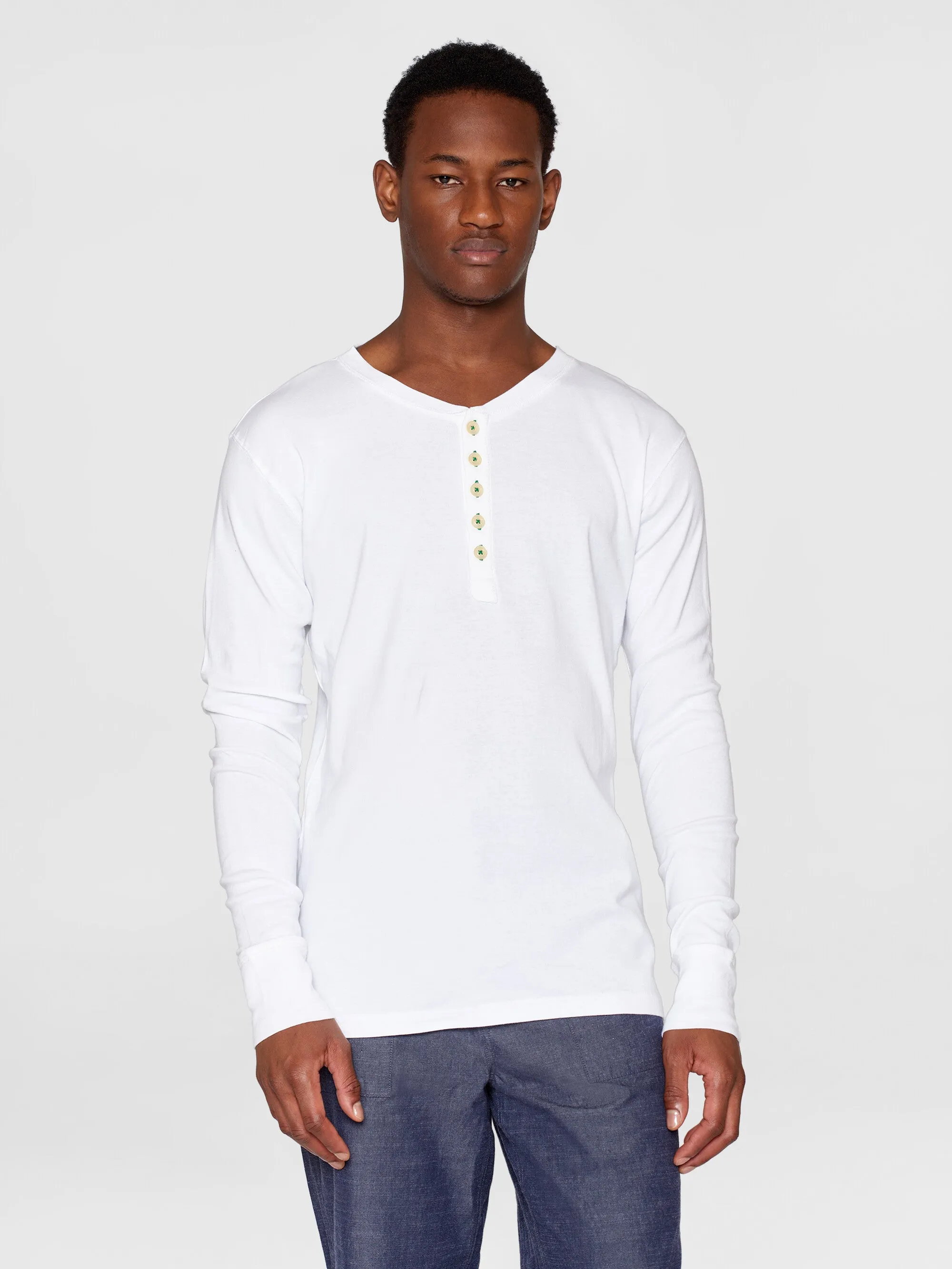 CEDAR LS Henley - Bright White Knowledge Cotton