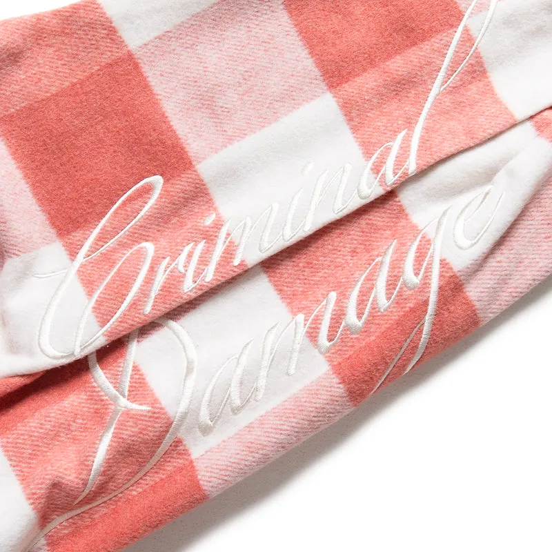 Criminal Damage Embroidered Sleeve Check Shirt - Pink/Ecru