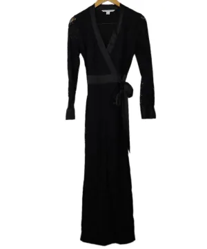 DVF Black Lace & Satin Trim Jumpsuit sz 0