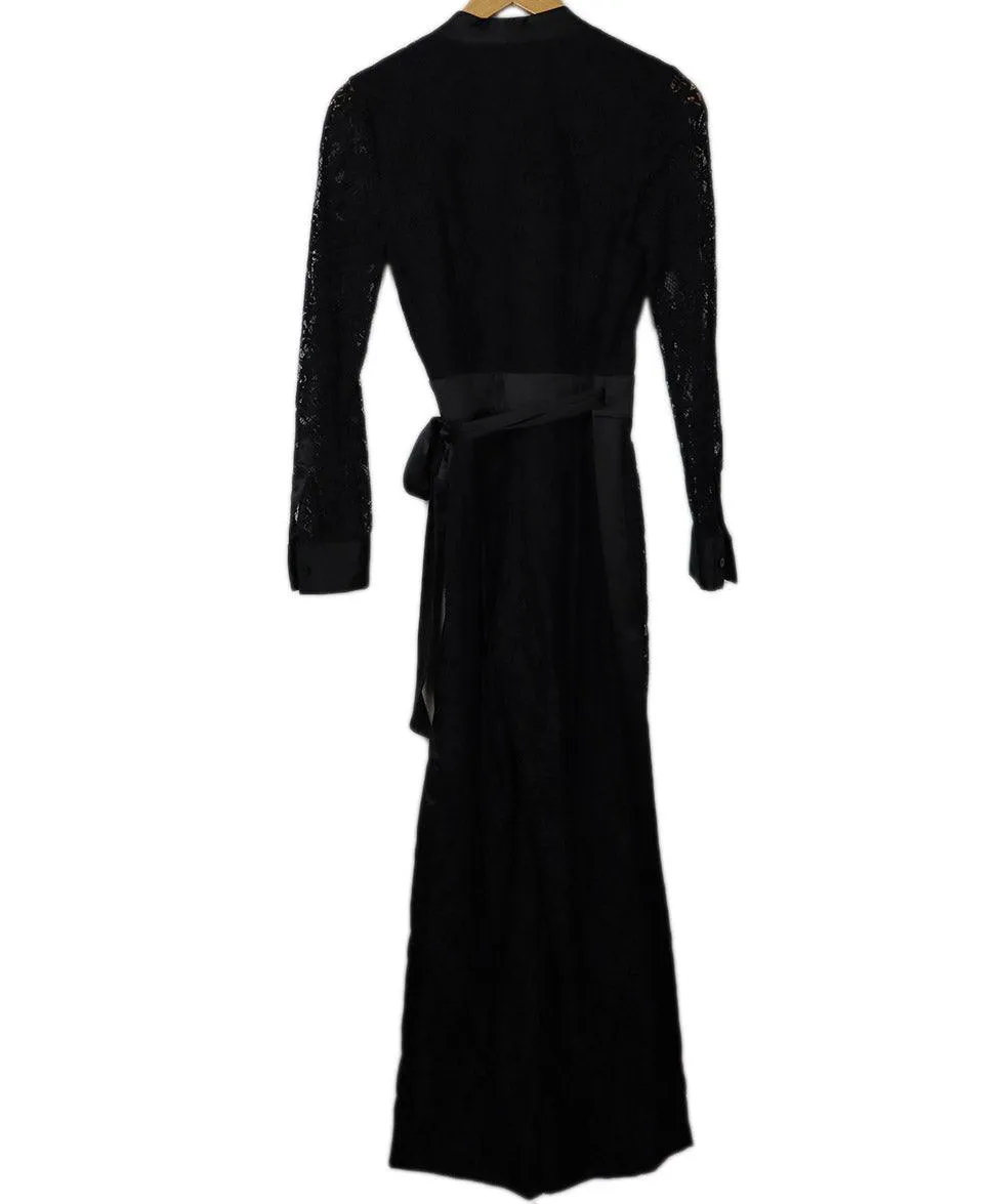 DVF Black Lace & Satin Trim Jumpsuit sz 0