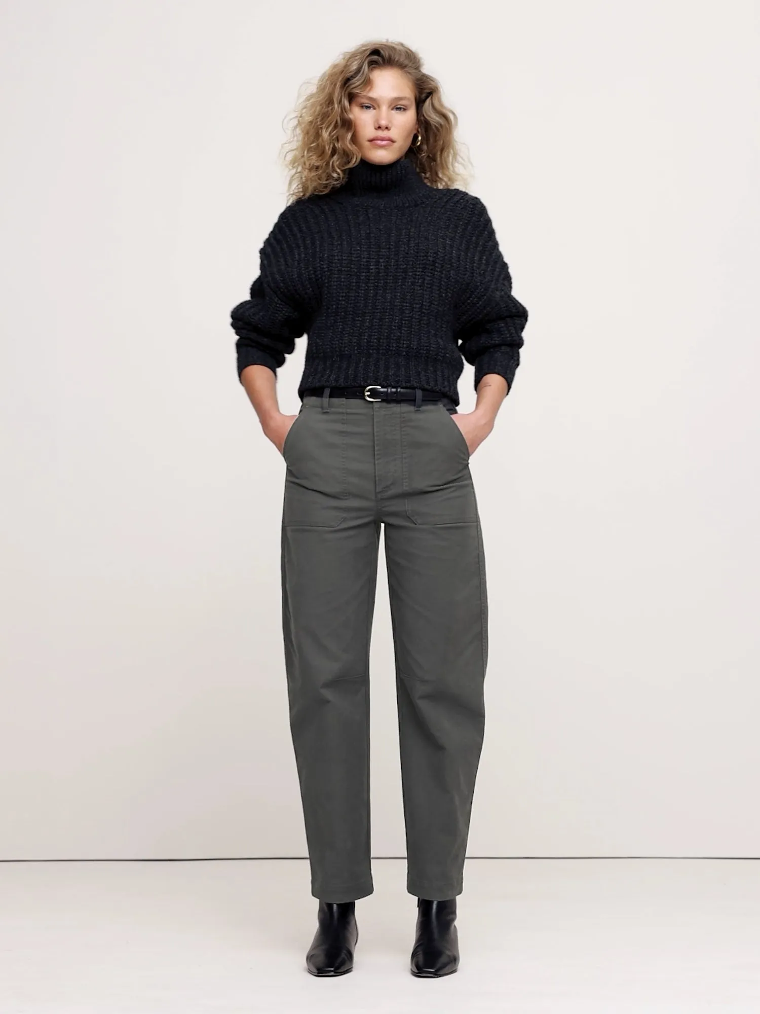 High-Rise Slim Barrel Utility Cropped Chino Banana Republic