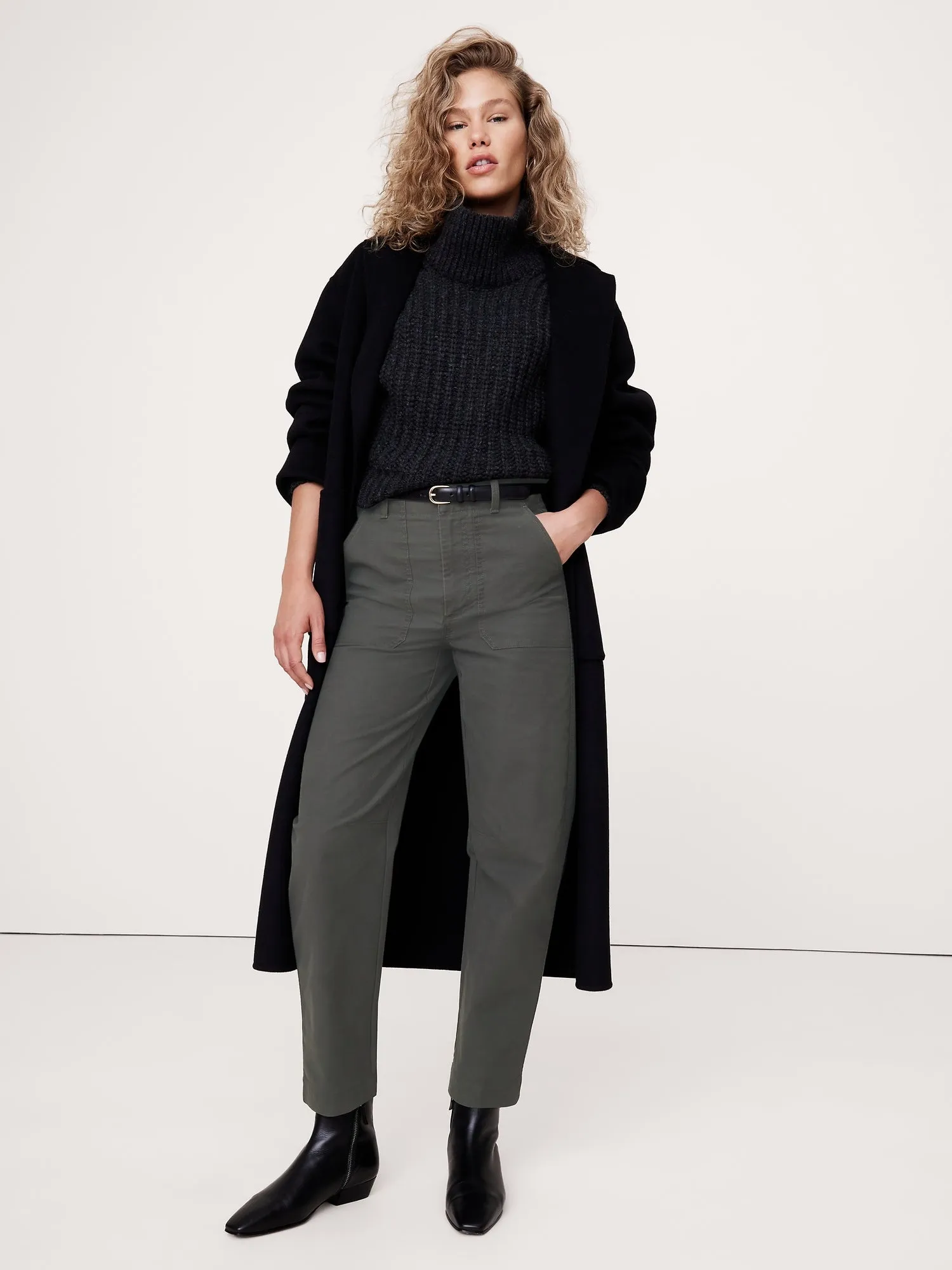 High-Rise Slim Barrel Utility Cropped Chino Banana Republic