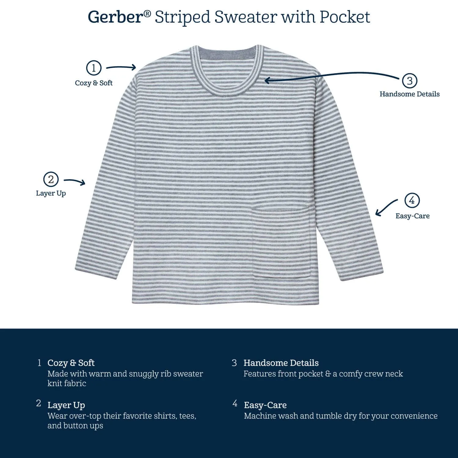Infant & Toddler Boys Blue Striped Sweater with Pocket Gerber Childrenswea