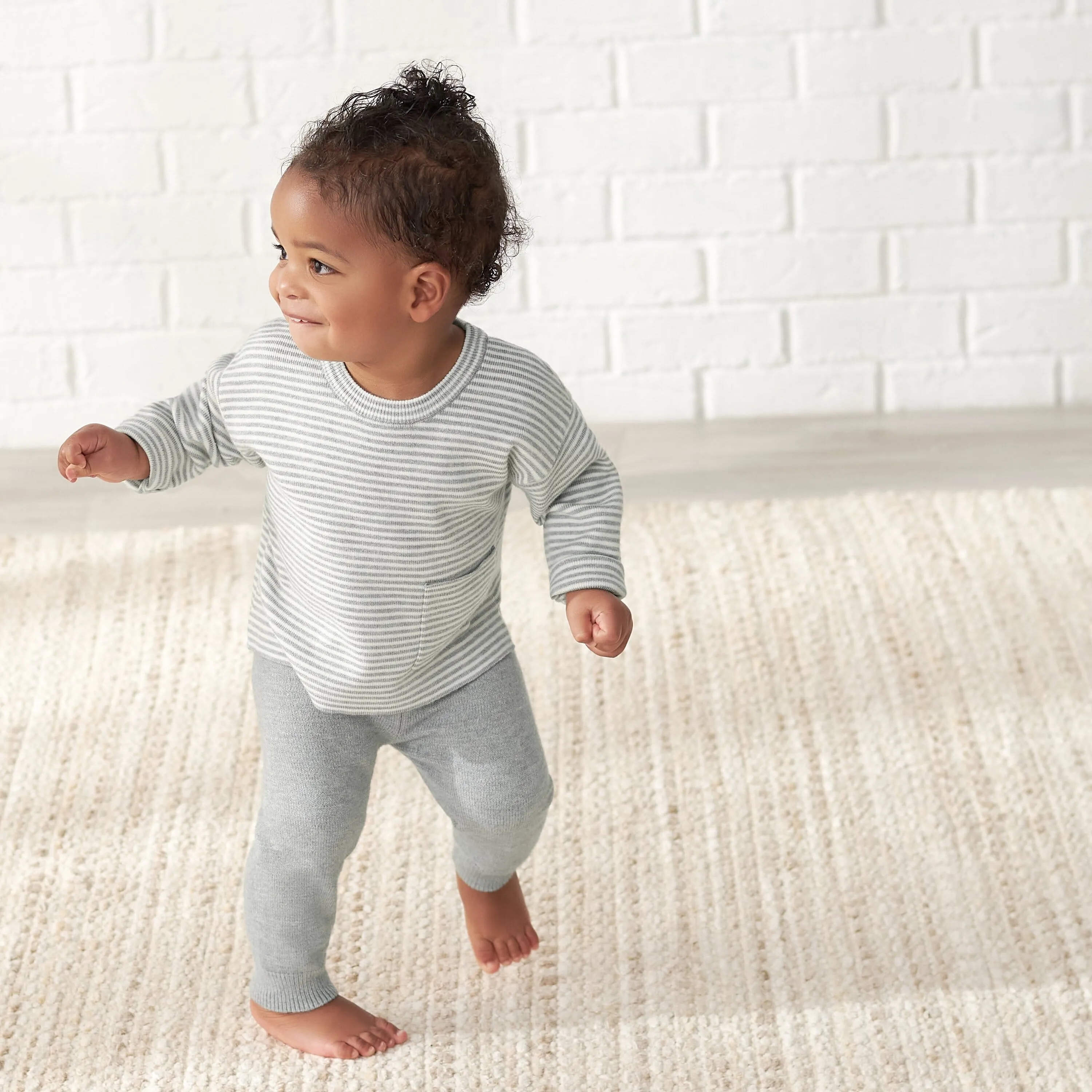 Infant & Toddler Boys Gray Heather Striped Sweater with Pocket Gerber Childrenswea
