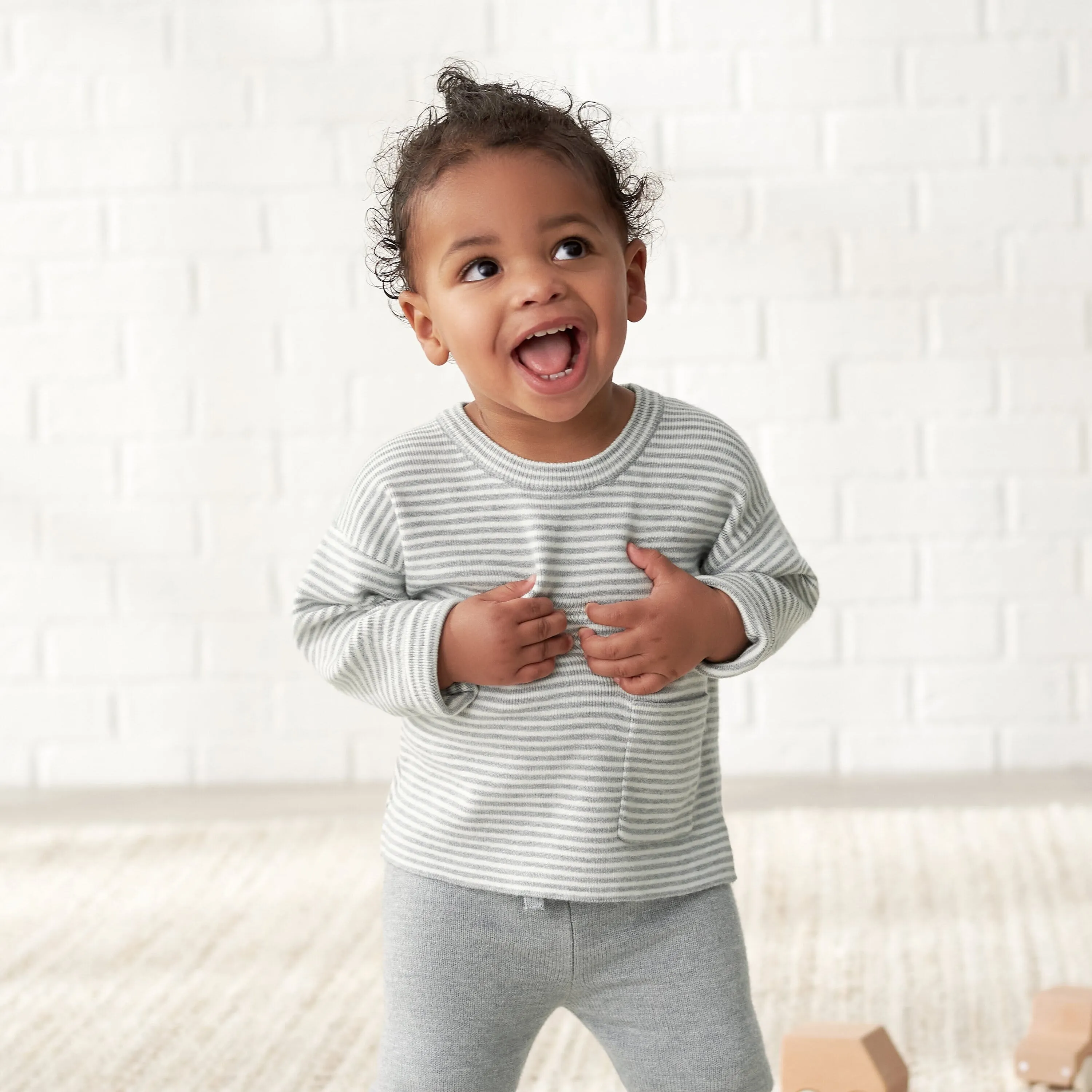 Infant & Toddler Boys Gray Heather Striped Sweater with Pocket Gerber Childrenswea
