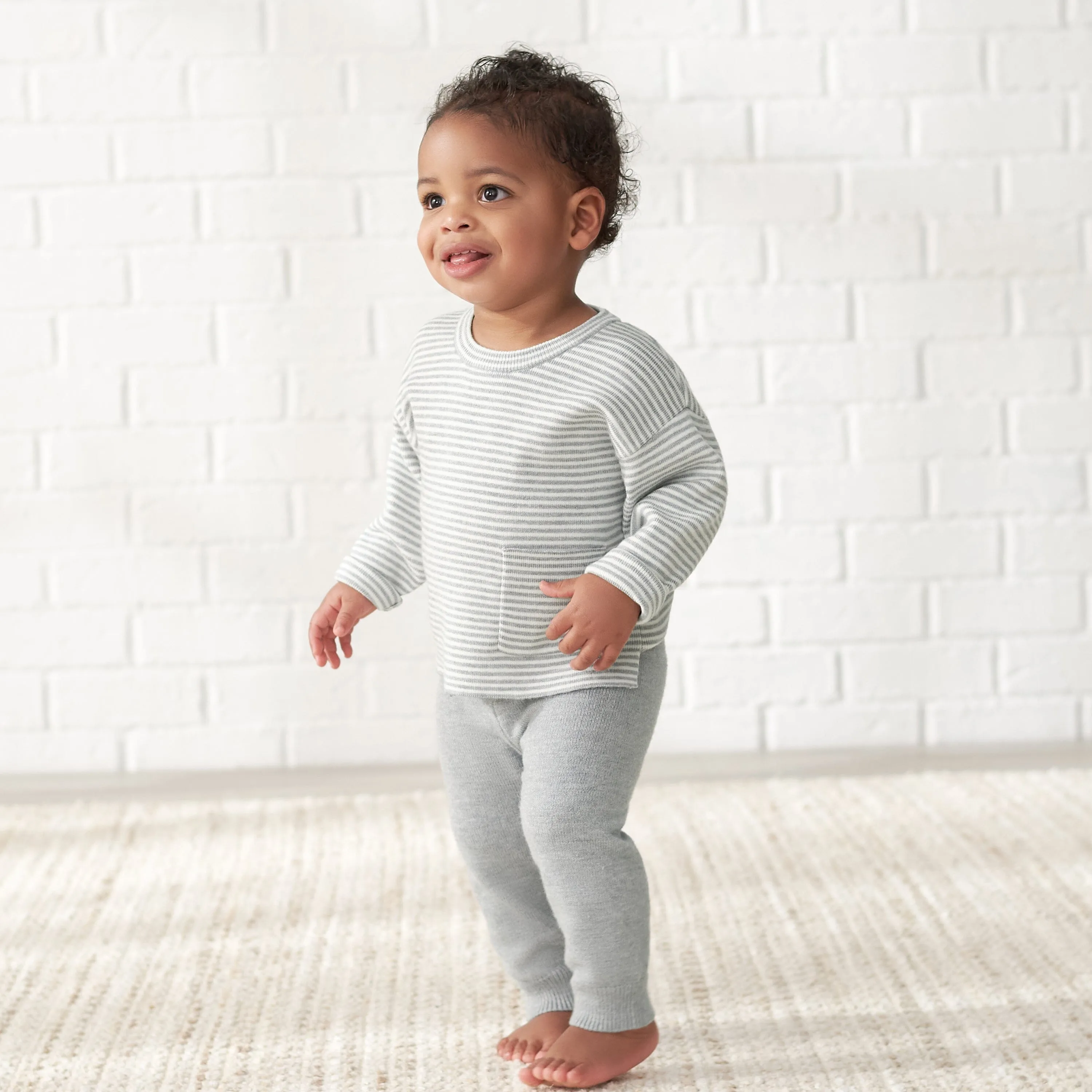 Infant & Toddler Boys Gray Heather Striped Sweater with Pocket Gerber Childrenswea