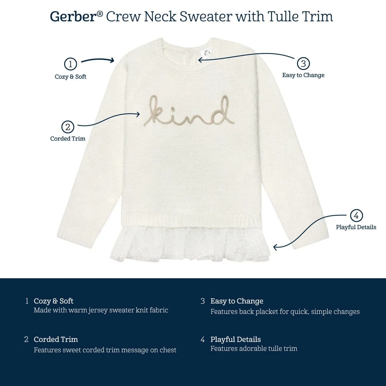 Infant & Toddler Girls White Sweater With Tulle Trim Gerber Childrenswea