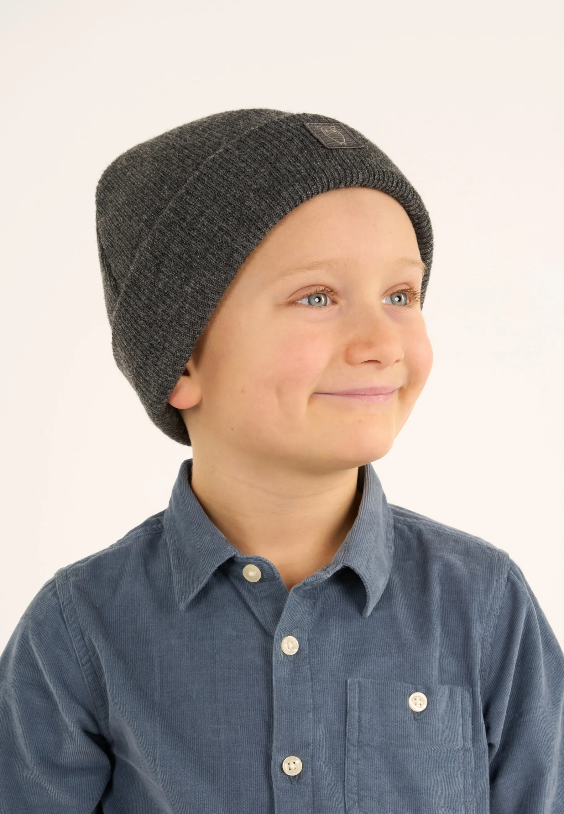 Kids Wool beanie - Dark Grey Melange Knowledge Cotton