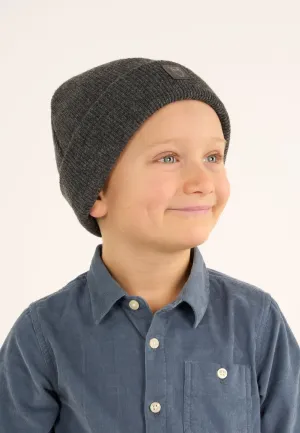 Kids Wool beanie - Dark Grey Melange Knowledge Cotton
