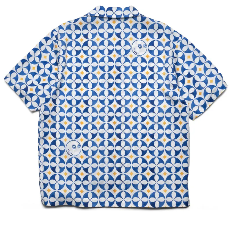 Malbon Golf Riviera Camp Collar Shirt - White/Blue