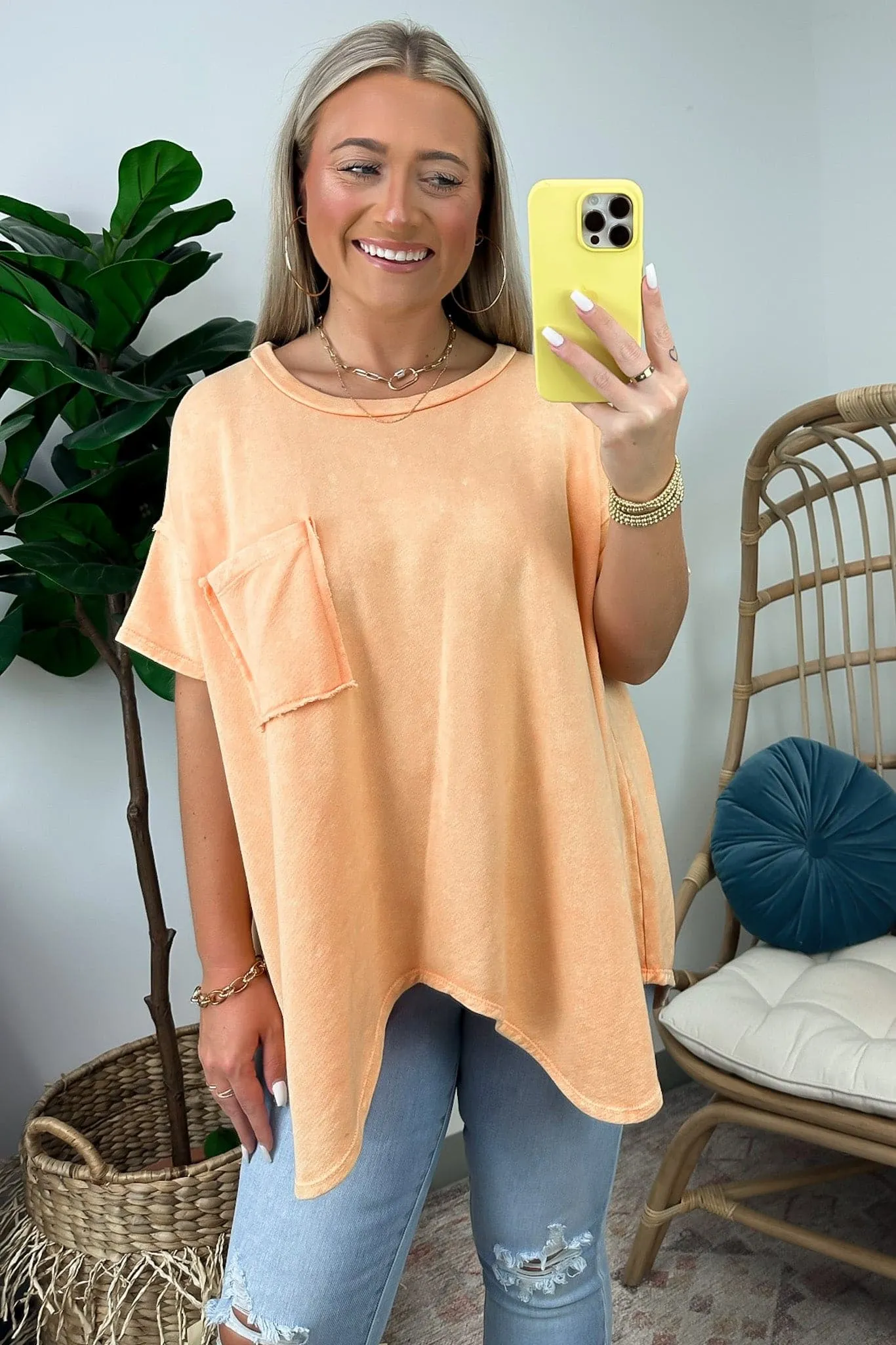 Shaniah Asymmetric Washed Pocket Tee - FINAL SALE