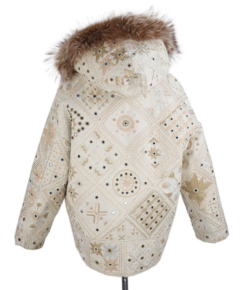 Simonetta Ravizza Ivory Embroidered Fox Fur Jacket sz 4