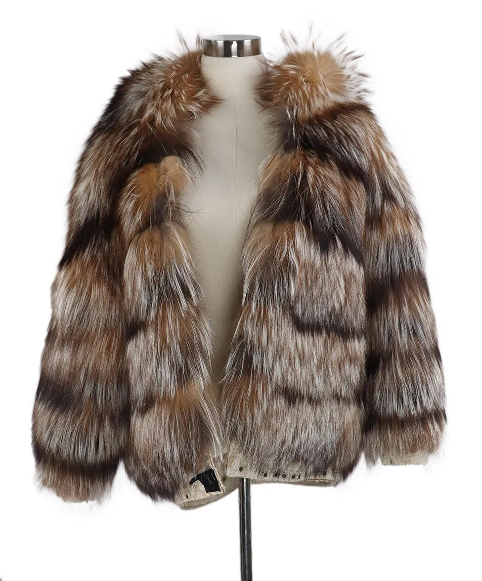 Simonetta Ravizza Ivory Embroidered Fox Fur Jacket sz 4