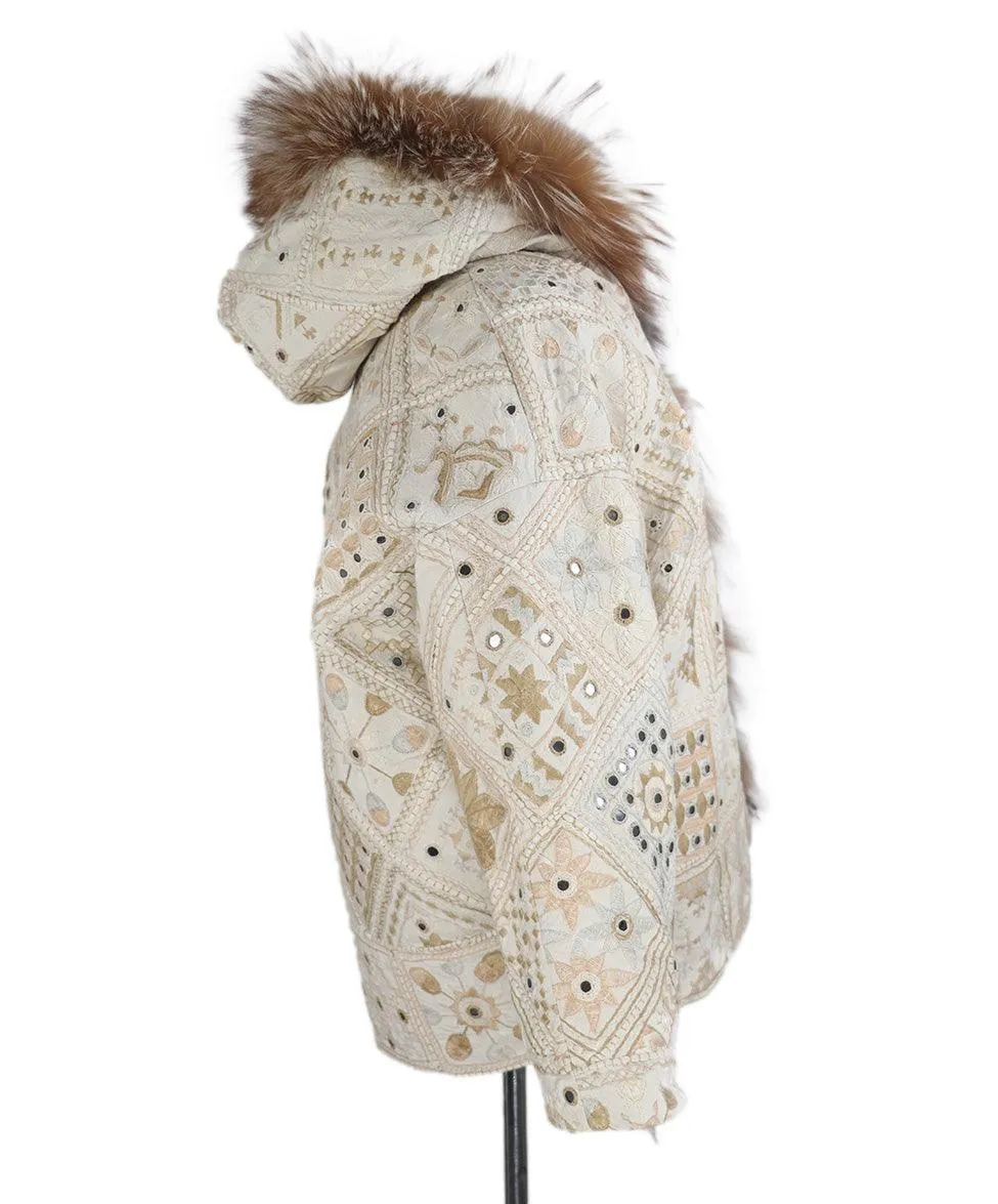 Simonetta Ravizza Ivory Embroidered Fox Fur Jacket sz 4