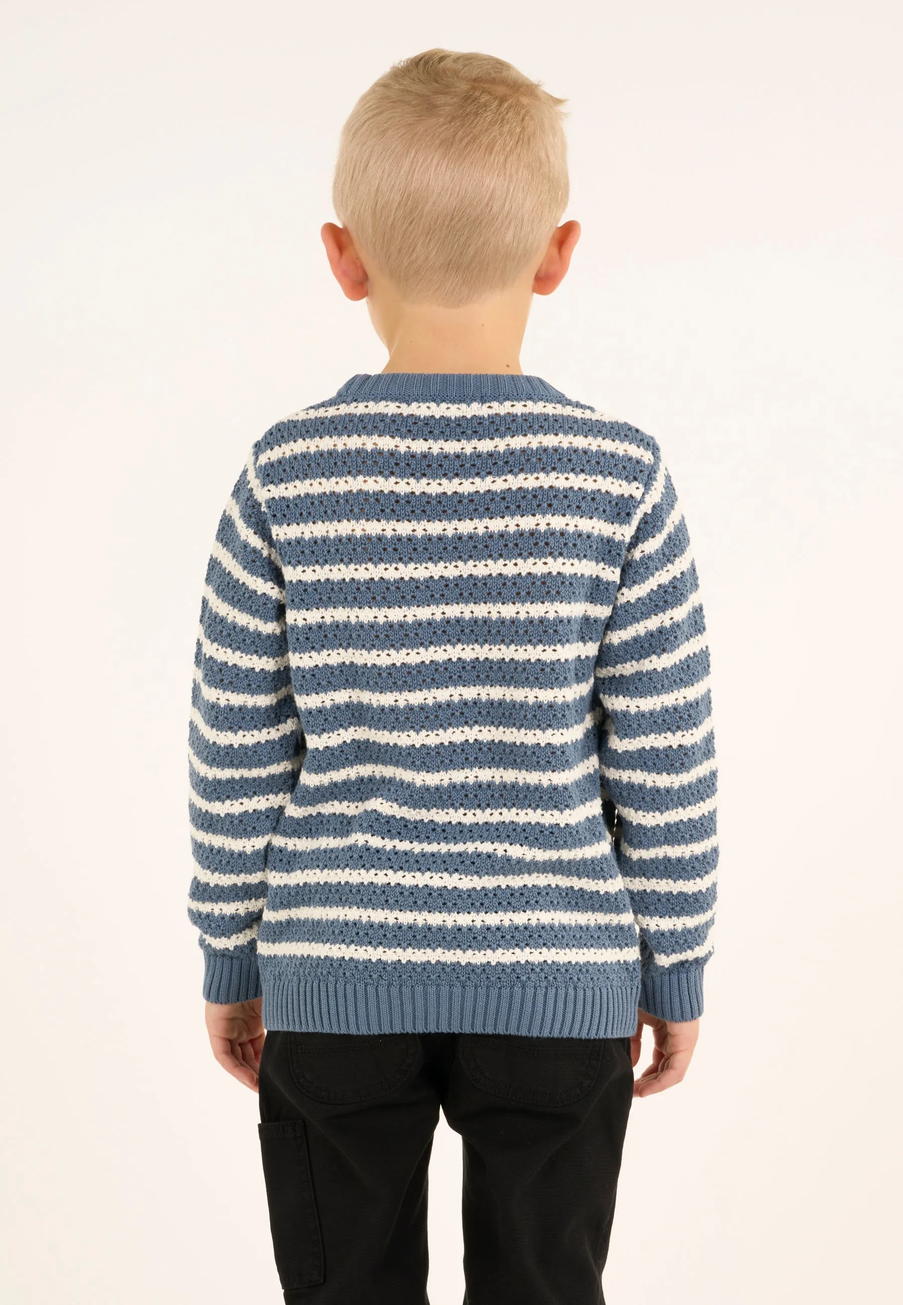 Striped eyelet crew neck knit - China Blue Knowledge Cotton