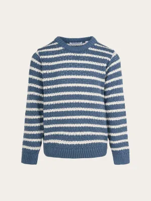 Striped eyelet crew neck knit - China Blue Knowledge Cotton