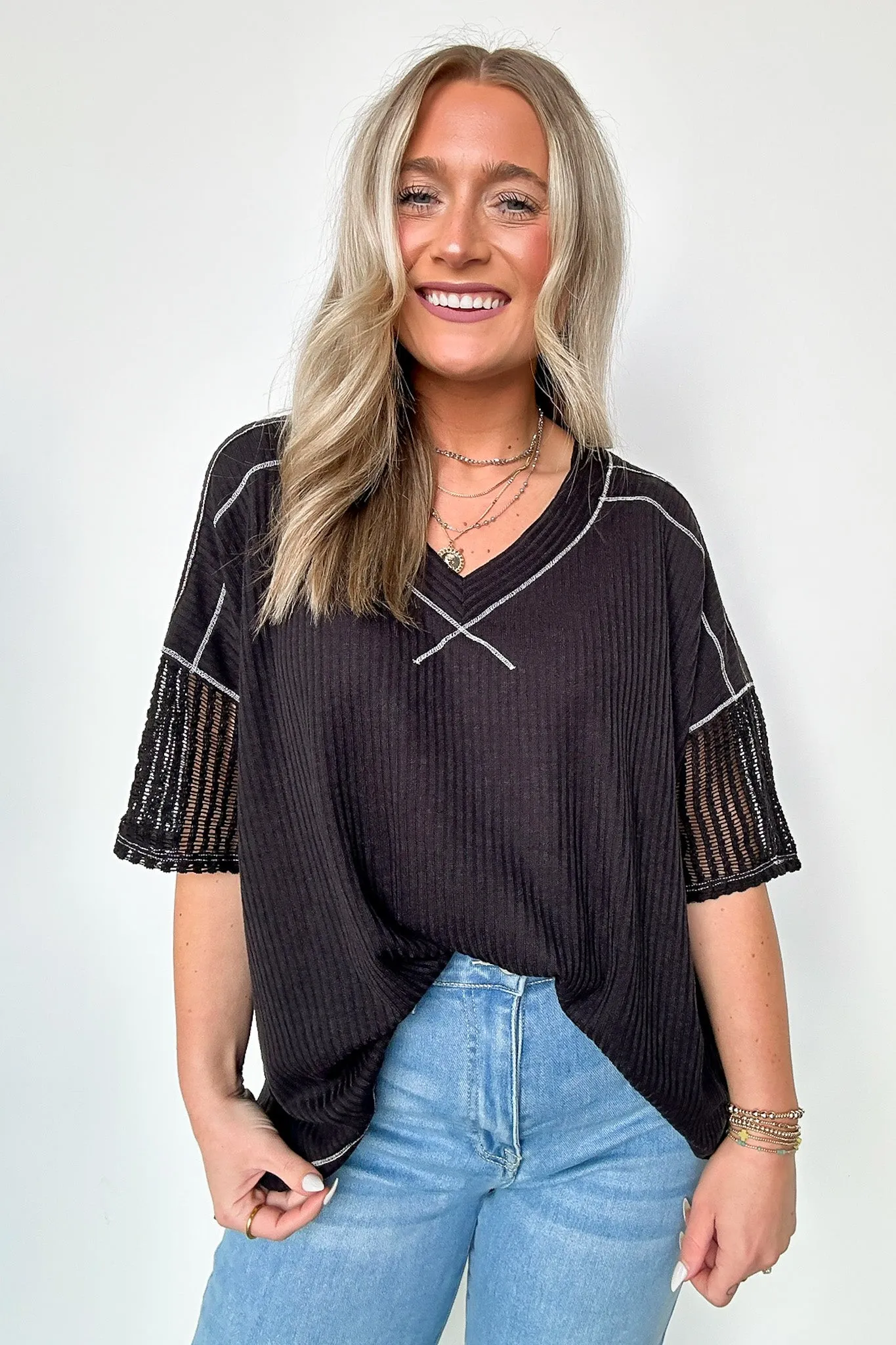 Taravella Crochet Contrast Binding Top - FINAL SALE