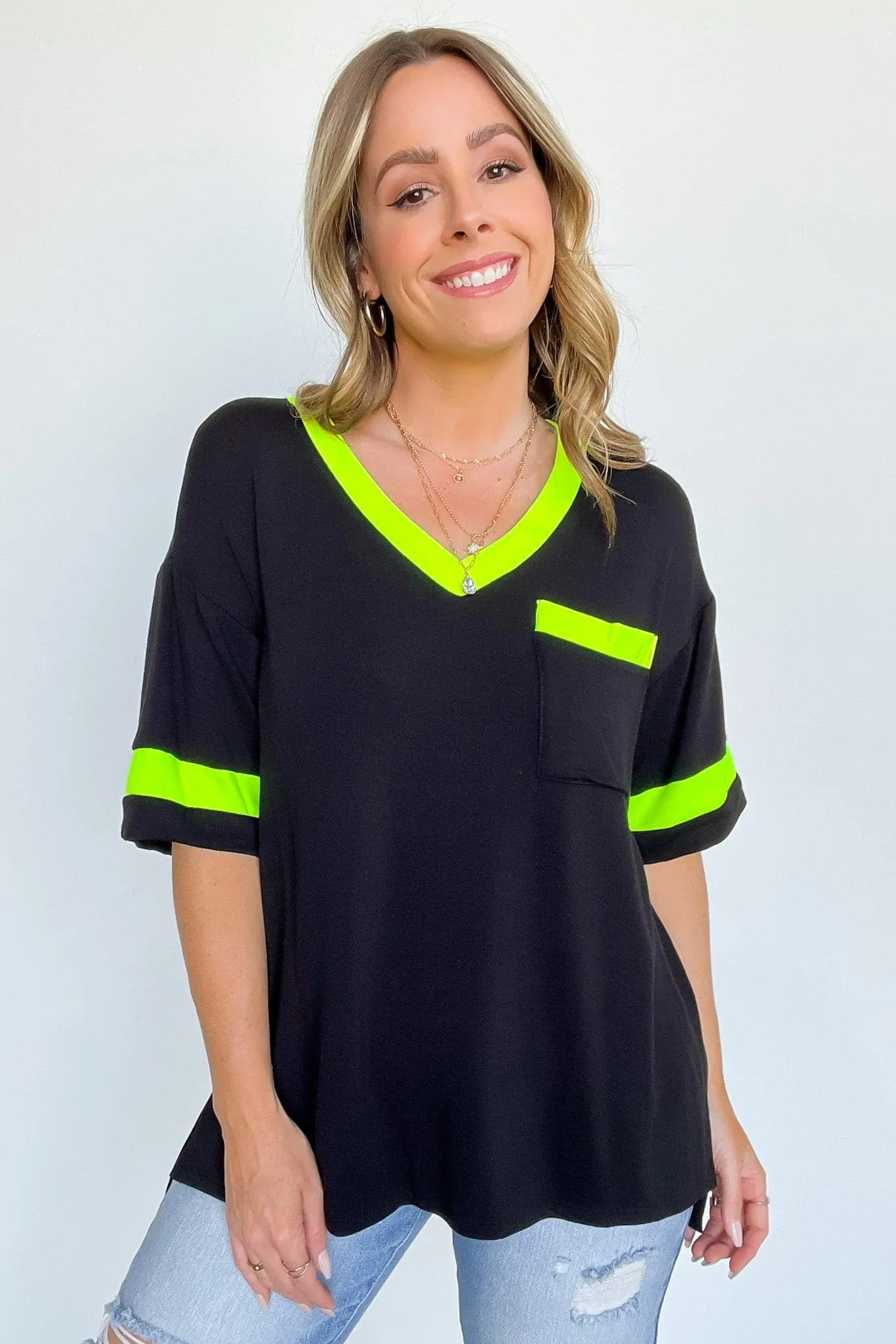 Taylie Neon Color Block V-Neck Top - FINAL SALE