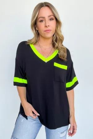 Taylie Neon Color Block V-Neck Top - FINAL SALE