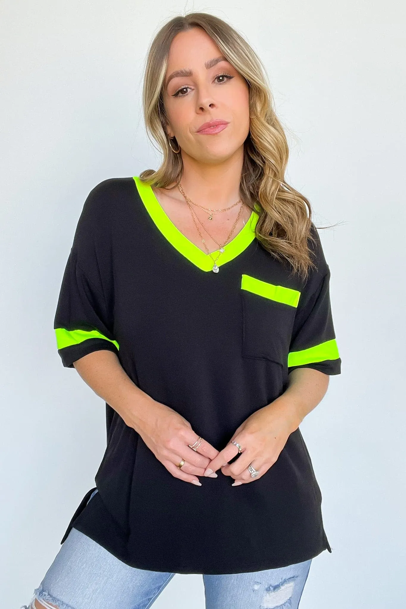 Taylie Neon Color Block V-Neck Top - FINAL SALE