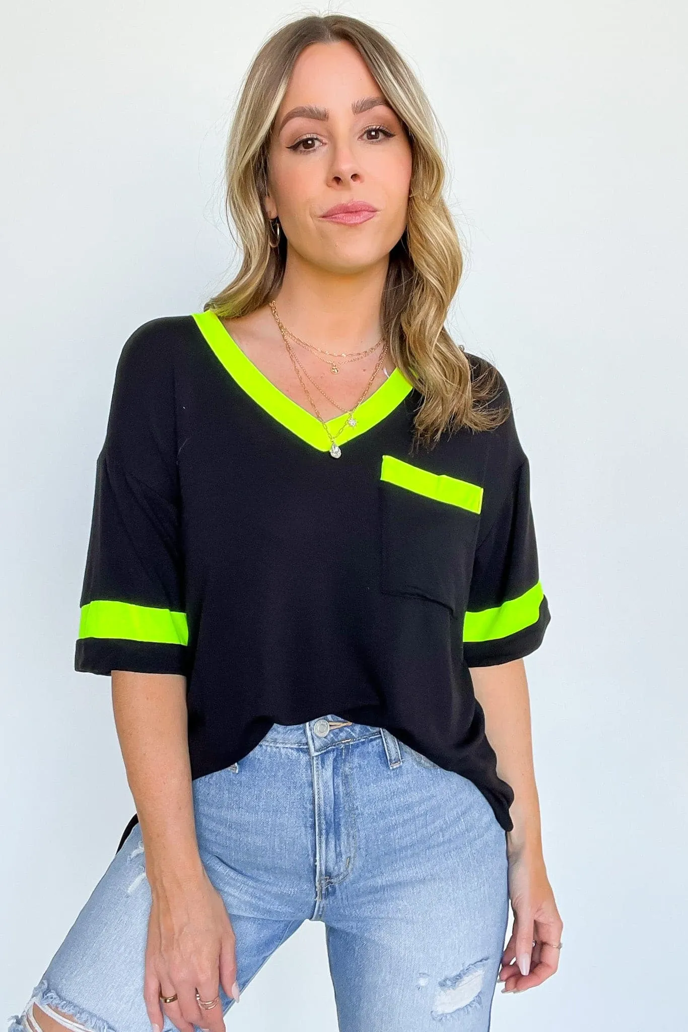 Taylie Neon Color Block V-Neck Top - FINAL SALE