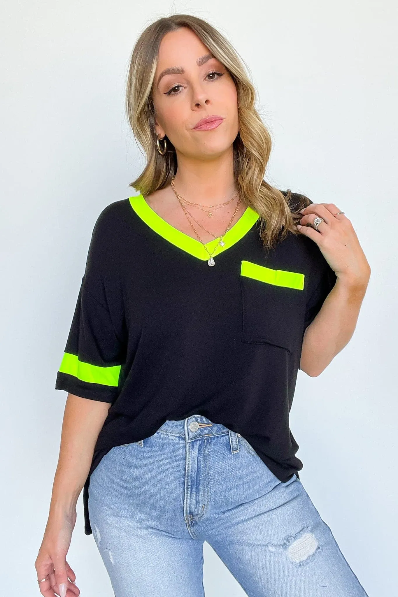 Taylie Neon Color Block V-Neck Top - FINAL SALE